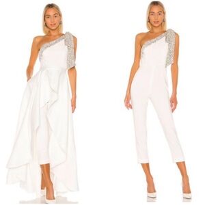 JAYGODFREY White One-Shoulder Jumpsuit with Silver Detail